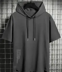 グレー フード付き ショートスリーブパーカーLLサイズ