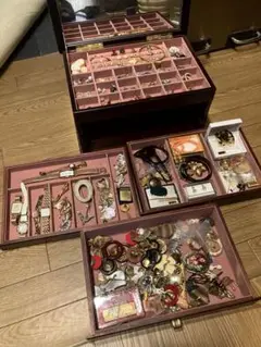 遺品整理 大容量ジュエリーボックス 木製 ブラウン オークション