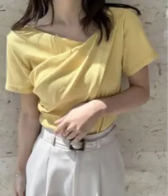 RANAN 2wayドレープオフショルリブTシャツ　イエロー LL