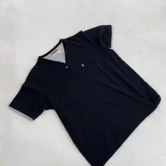 Hush Puppies Tシャツ ブラック Vネック コットン混 ポケット付き