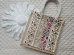 夏SALE！【40】インド刺繍リボンジュートバッグ