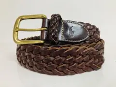POLO/ラルフローレン レザーベルト メッシュ 編み込み ブラウン 真鍮