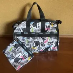 【新品】レスポートサック　かわいい猫柄の大型ボストンバッグ&ポーチのセット