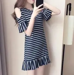 【在庫僅か】レディース　ワンピース　ＸＬ　ボーダー　韓国　シンプル