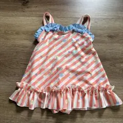フタフタ 女の子用ワンピース水着 オレンジと青のストライプ 110cm