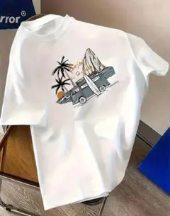 【新品】4XL メンズ Tシャツ サーフプリント 白 ホワイト 大きいサイズ