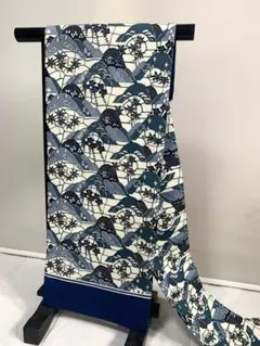 正絹塩瀬名古屋帯 藍型 紅型366㎝