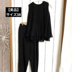 オケージョンセットアップ 黒 パンツ プリーツ シフォン サイズ38