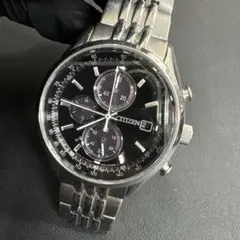 稼働　CITIZEN エコドライブ　クロノグラフ　SS　ソーラー　黒文字盤
