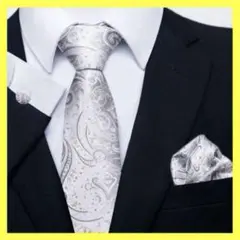 3点セット ネクタイ カフス ハンカチ 冠婚葬祭 フォーマル 男性用 ペイズリー