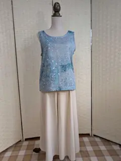 ダブルガーゼ　睡蓮の池模様　タンクトップチュニック
