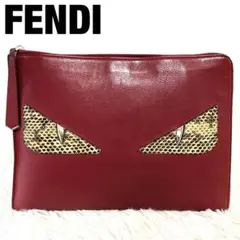 希少 美品⭐️フェンディ モンスター バグズアイ クラッチバッグ パイソン 革 赤