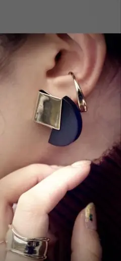 antiqua ウッドメタル異素材デザインピアス