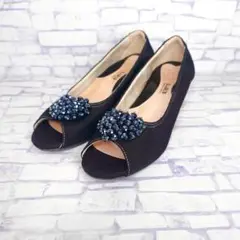 【未使用級】L&B GALLORIA オープントゥ パンプス 黒 24cm