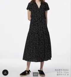 GU ティアードワンピース 半袖 M ブラックドット