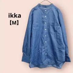 【美品】ikka ノーカラーデニム長袖シャツ Mサイズ