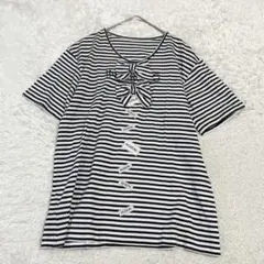 インゲボルグ　ボーダー　リボン　コットン　Tシャツ　紺　白　M ゆったりめ