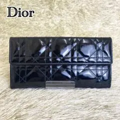 【極美品】Dior 長財布 カナージュ パテントレザー 二つ折り ゴールド金具