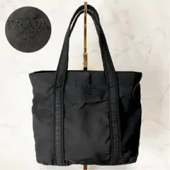 極美品✨ PRADA プラダ 刺繍ロゴ ハンドバッグ ナイロン ブラック