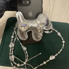 シルバー犬型 スマホショルダーストラップ 新品