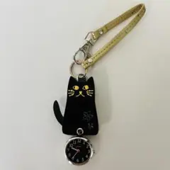 黒猫　ねこ　懐中時計　キーホルダー　黒ねこ　クロネコ　匿名配送★送料無料