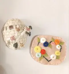 花柄刺繍ブローチ2個セット