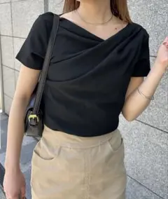 RANAN 2WAYドレープオフショルリブTシャツ