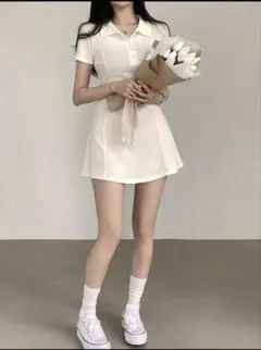 SHEIN DAZY 無地ボタン付きハーフプラケット ミディ丈ワンピース