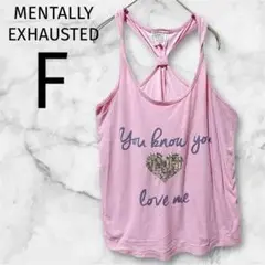 MENTALLY EXHAUSTED タンクトップ【F】 ピンク　スパンコール