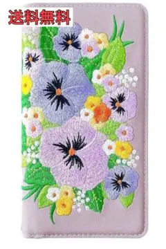 Android アンドロイド 手帳型ケース 花柄 紫 パープル