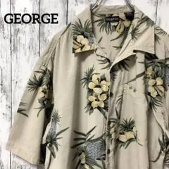 C2222 GEORGE アロハシャツ シルク ベージュ ハイビスカス 開襟