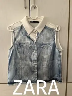ZARA だまし絵ノースリーブデニム柄シャツ