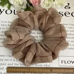 ハンドメイドシュシュ☆グレンチェック☆ベージュ
