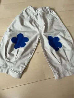 キッズ ズボン パンツ 花柄 アップリケ ベージュ