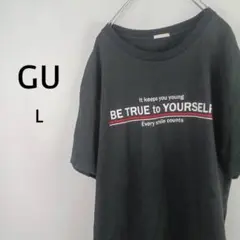 GU　5分袖　グラフィックオーバーサイズT　L　ブラック　プリントTシャツ