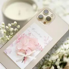 【全機種対応】スマホ用ミニブーケセット　ミルクティピンク　あじさい&かすみ草