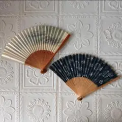 扇子 2個セット 和風 和柄 白(シルバー)地 紺地