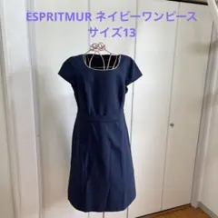 ESPRITMUR ネイビーブルー 半袖 膝丈ワンピース