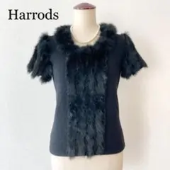 美品 Harrods ラビットファーニット ブラック リアルファー 黒