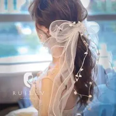 ウエディング　ヘアアクセサリー　ヘッドドレス　結婚式　シフォン　リボン　前撮り