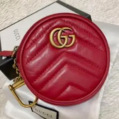 美品✨グッチ GGマーモント コインケース キーリング付 丸型 レザー レッド