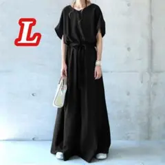 【特大SALE】ゆったり 美シルエット ロングワンピース 黒 L半袖 夏