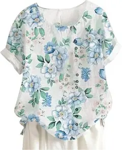 【赤字価格‼️】花柄Oネック半袖TシャツLサイズ