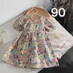 女の子　花柄　キッズ　ワンピース　ドレス　夏　90