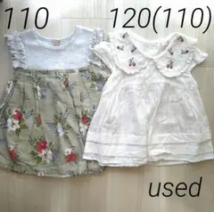 ④used プティマイン 110 120 いちご 白 花柄 ドッキング トップス