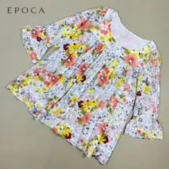 美品 エポカ 花柄フレアブラウス 部分プリーツ 白 サイズ40*CB1922