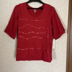 本日終了　最終値下げ　TO BE CHIC 赤いビーズ装飾五分袖トップス