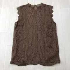 メッシュ レース ノースリーブ ブラウス カットソー ブラウン M
