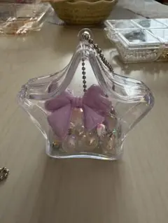 星型チャーム 透明・ピンク リボン付き