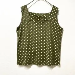 タンクトップ　ノースリーブ　Tシャツ　トップス　オリーブ　ドット　綿100%